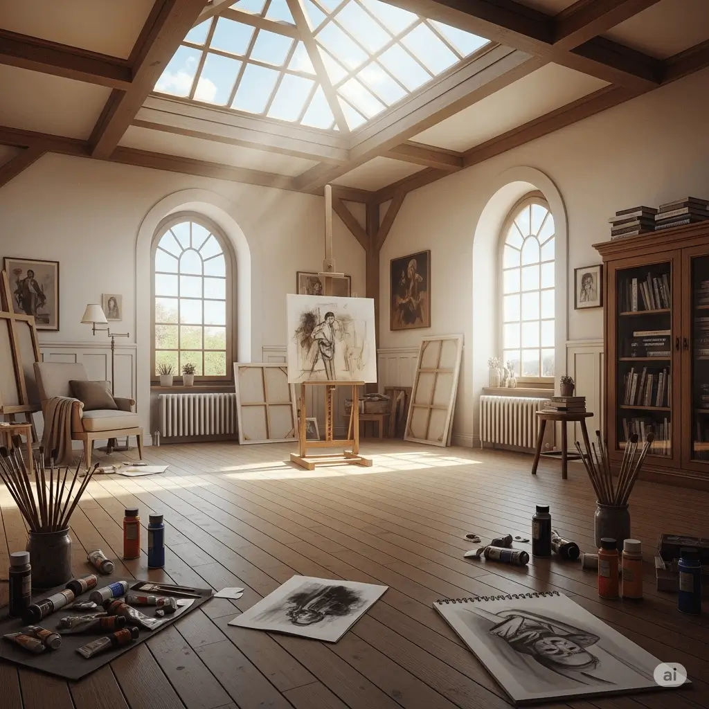 Jasny apartament artysty na poddaszu, pełen światła